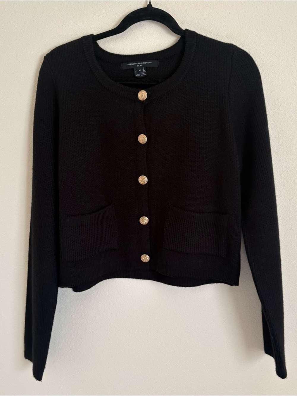 Black French Connection Gold Button Cardigan Size M *WORN ONCE*